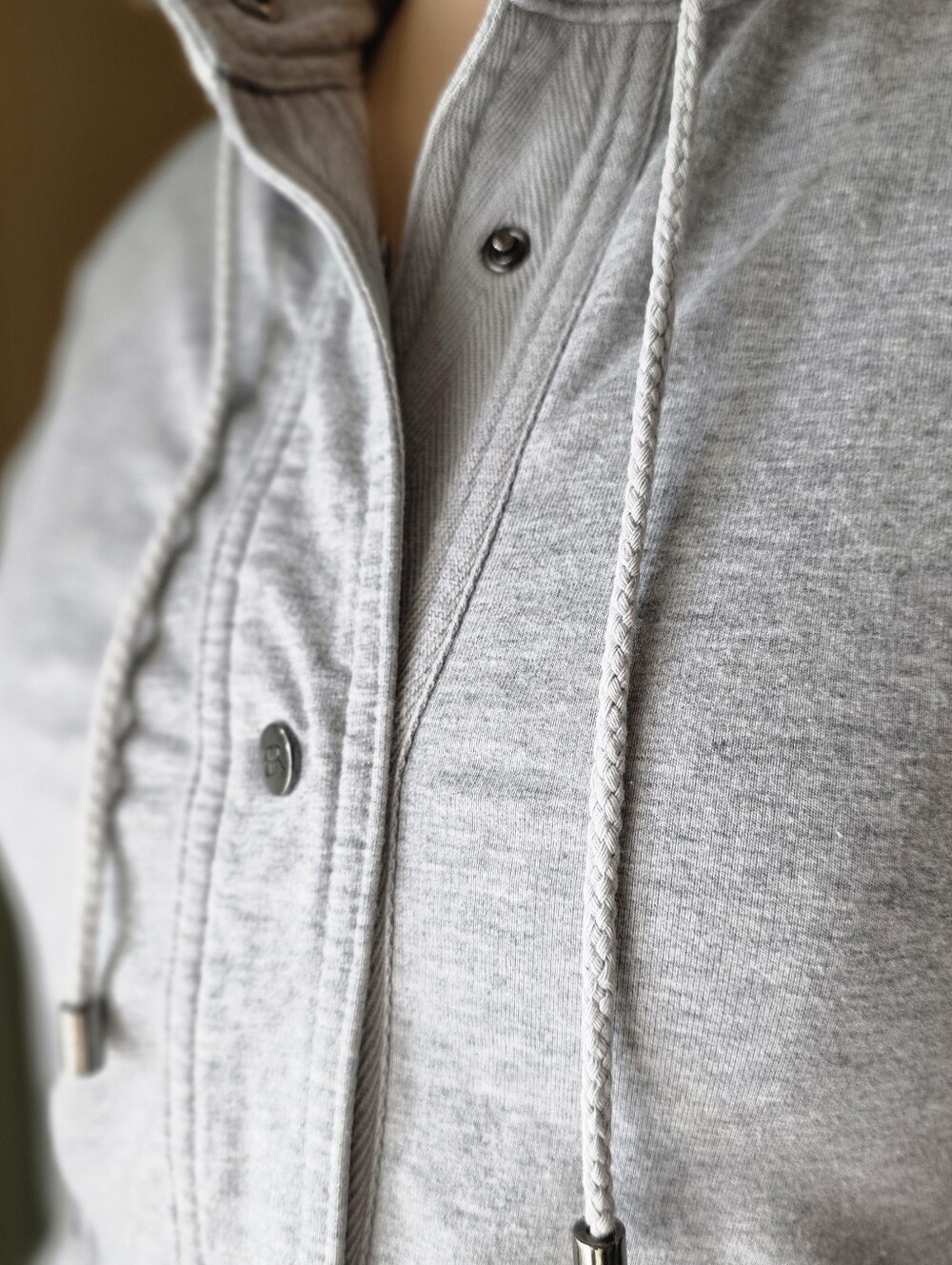 Modal Cotton Snap Front Jacket Gray Mock Neck Drawstring XS Banana Republic - Picture 5 of 9
